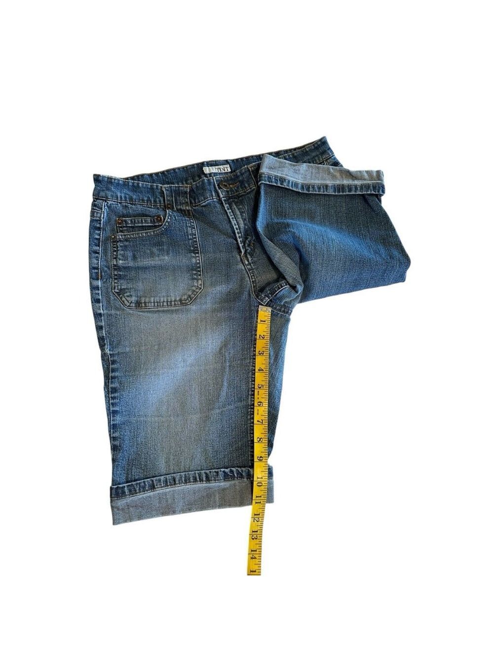 Tint Women's Denim Bermuda Short Cuffed Blue Size 12 5-Pockets Zipper Button - Picture 9 of 15